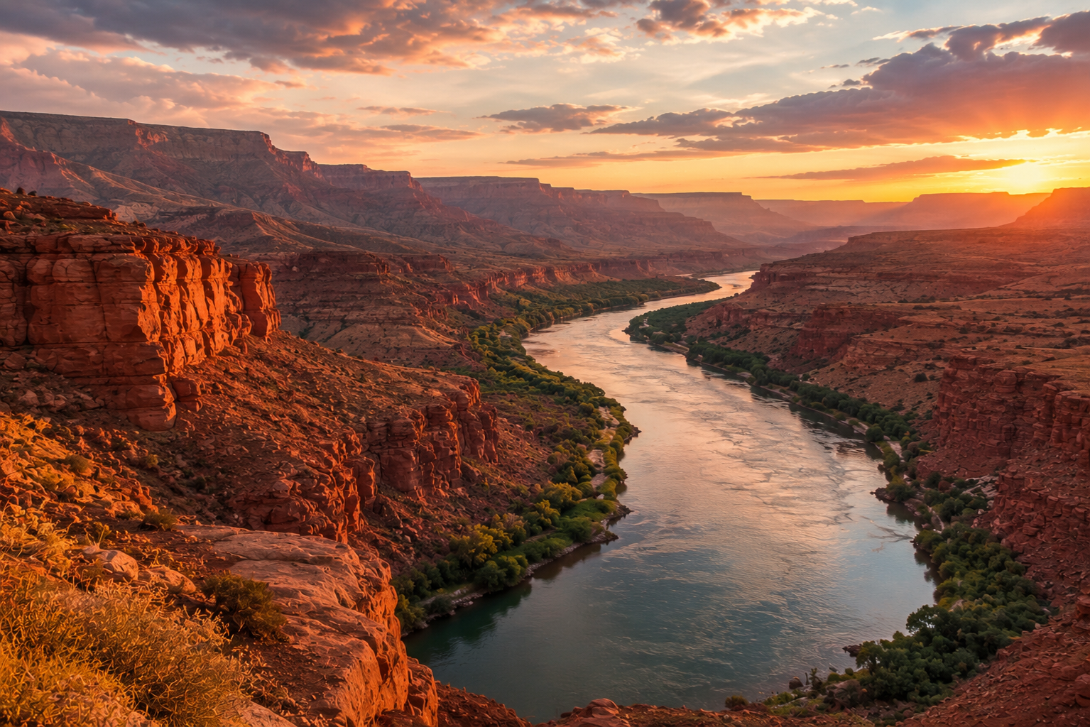 Sunlit canyon walls